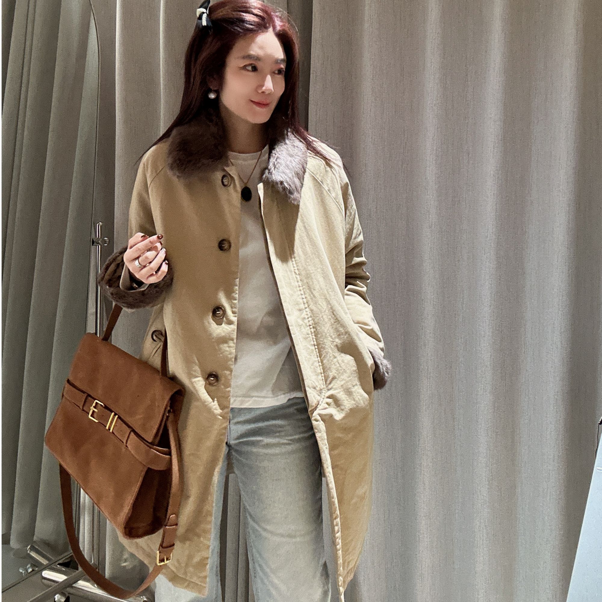 1【大小姐家】欧韩货风衣款白鸭绒羽绒服510171