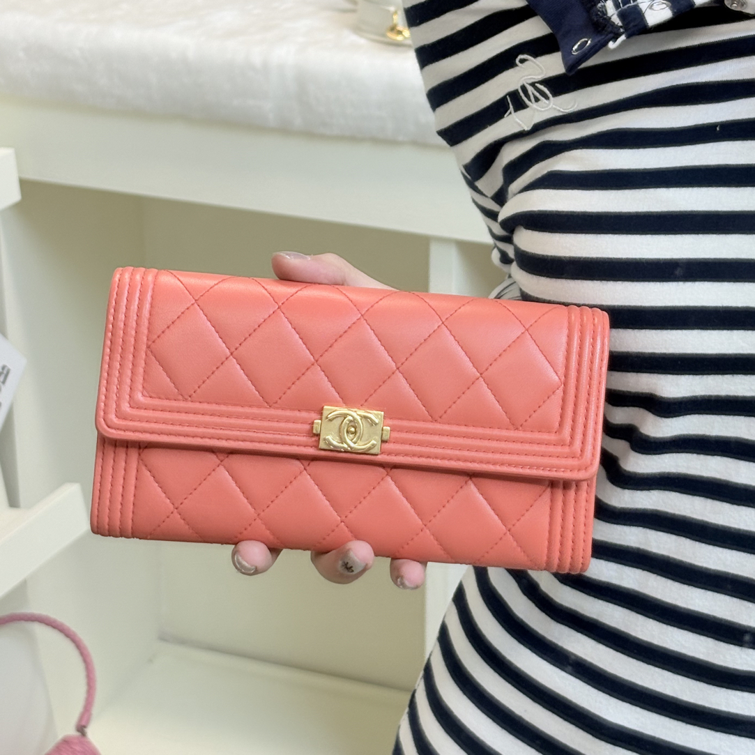 95新 Chanel/香奈儿 95新西柚色百搭小钱包单肩斜挎