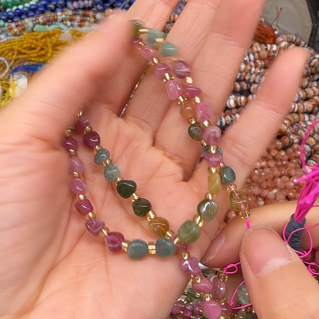 玛瑙/玉髓合金珠宝半成品碧玺4-6mm一条渐变