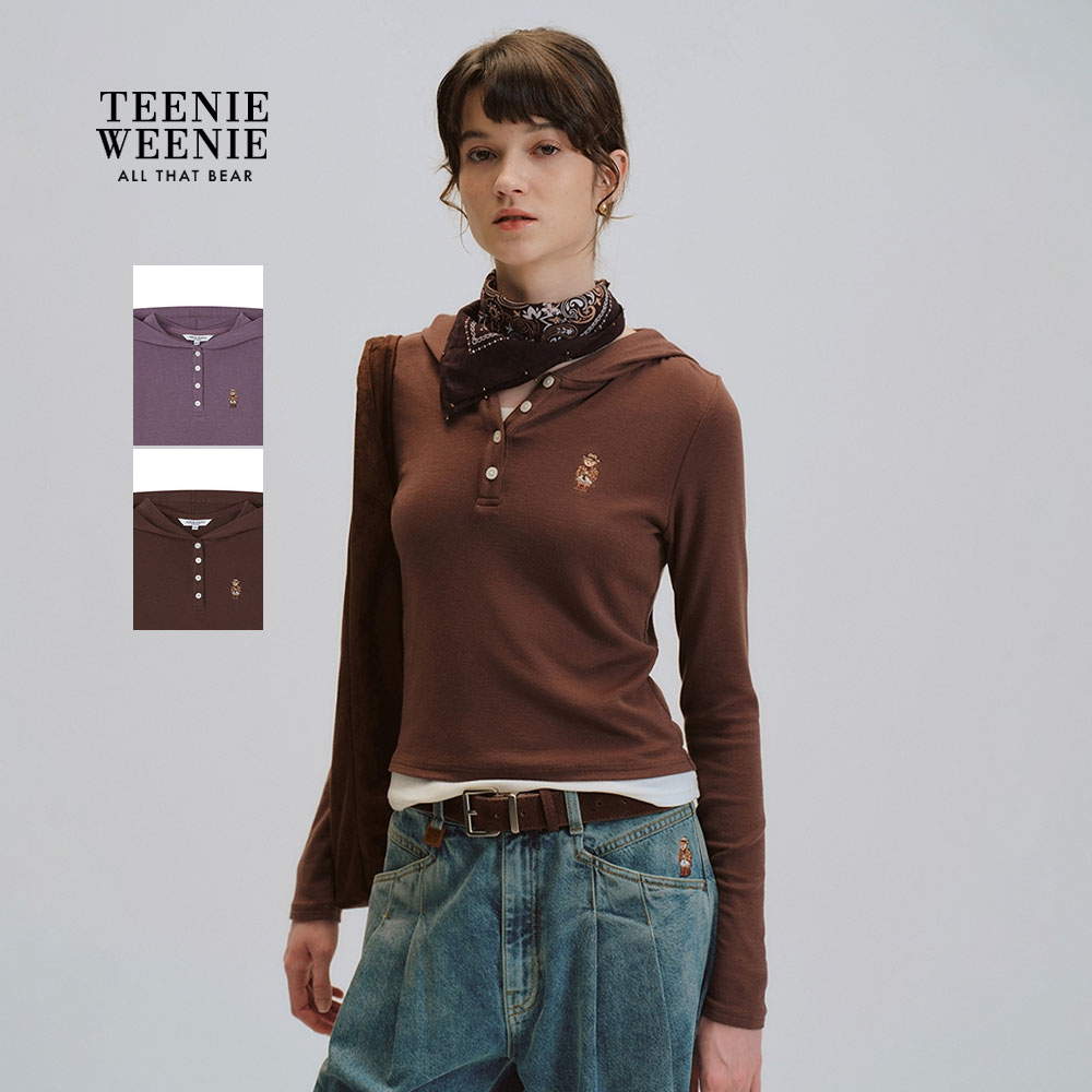 TeenieWeenie小熊T恤26春季时髦撞色假两件连帽打底衫TTLA2651CAA