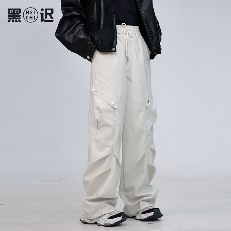 美式褶皱百搭伞兵裤男女秋季潮牌宽松户外速干工装裤痞帅休闲裤