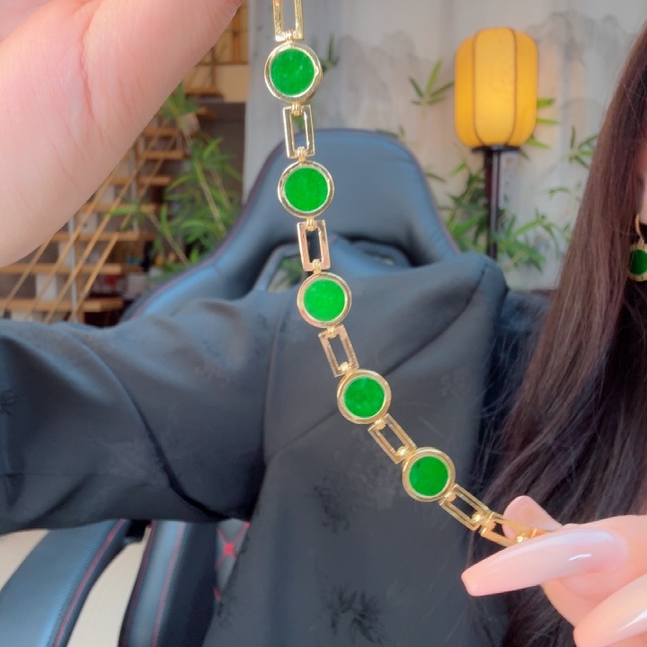 银S925镀金镶嵌手链翡翠手链