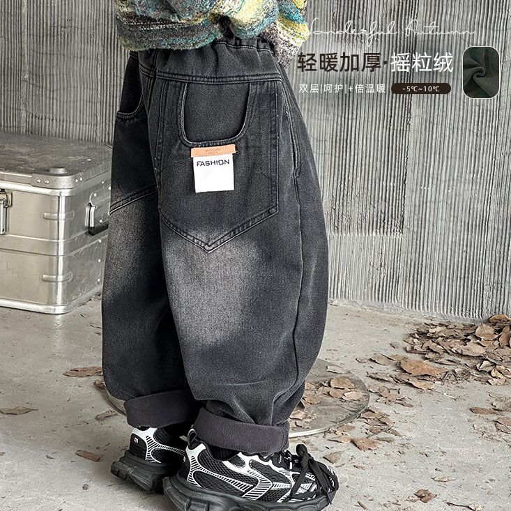 2024新款儿童男童休闲时尚百搭秋冬款加厚牛仔裤-xmyy851