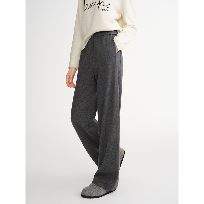 独束大码女装【侧缝前移】松紧腰刺绣显瘦直筒休闲裤25DS84472