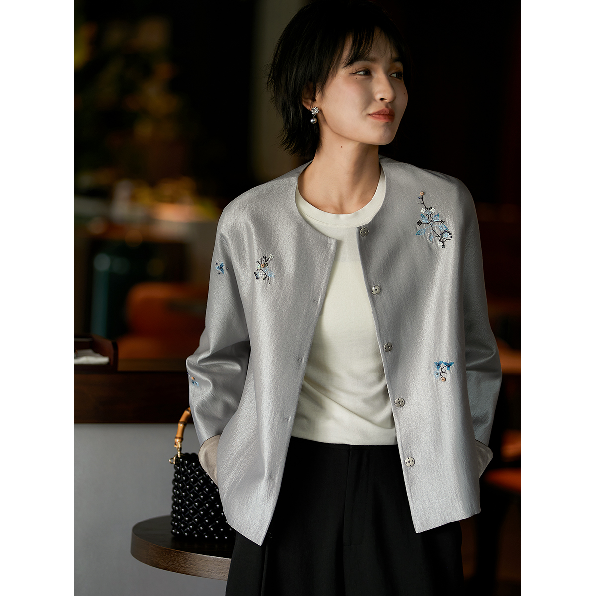 【糖糖新品】珠零锦粲 国风新中式手工钉珠廓形短外套WTG862637AG