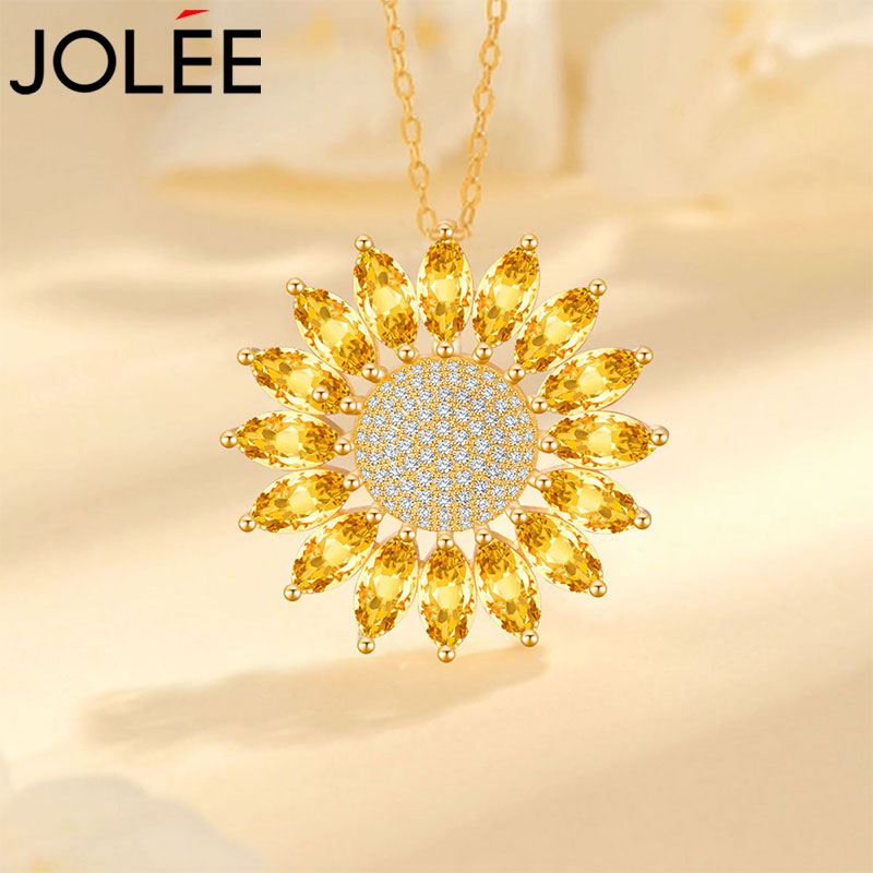 Jolee项链女S925银黄水晶轻奢时尚向日葵吊坠饰品送女士礼物