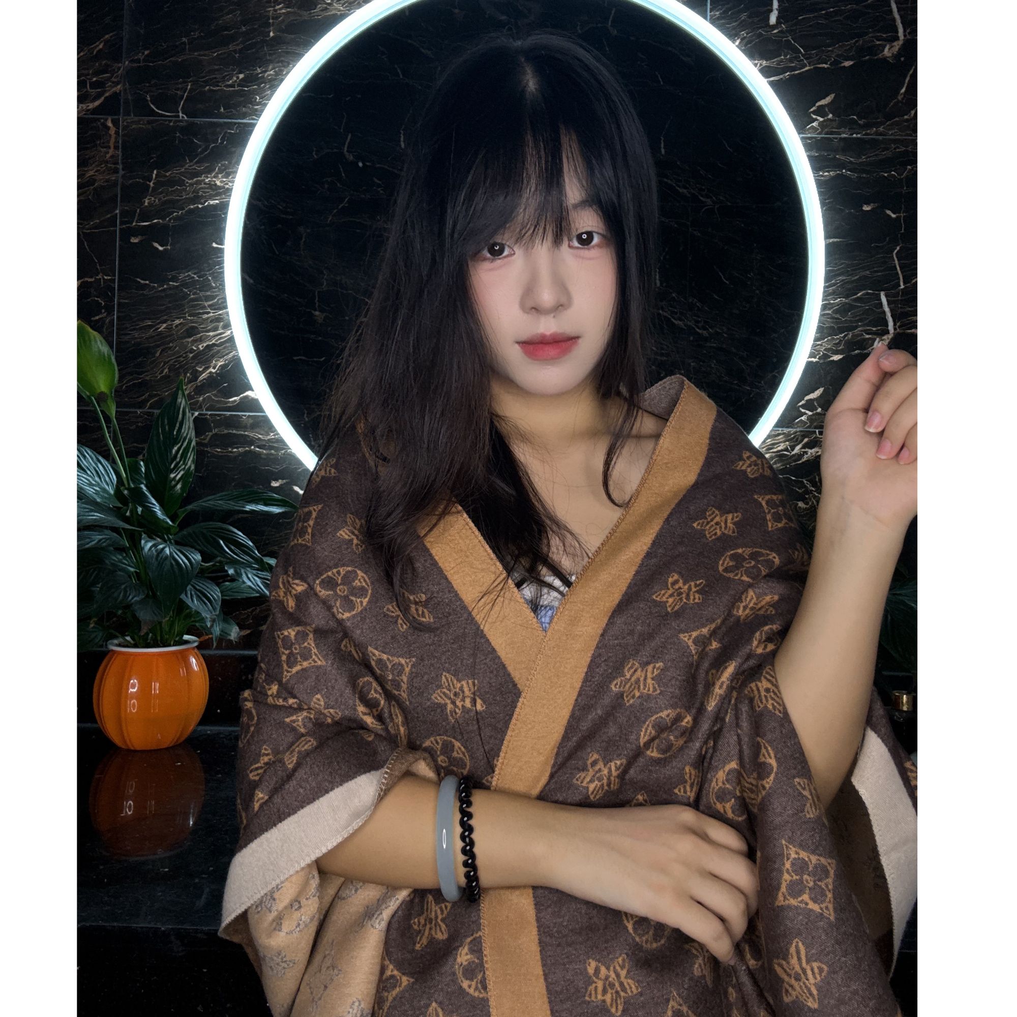 秋冬女士围巾仿羊绒星星百搭披肩围脖两用