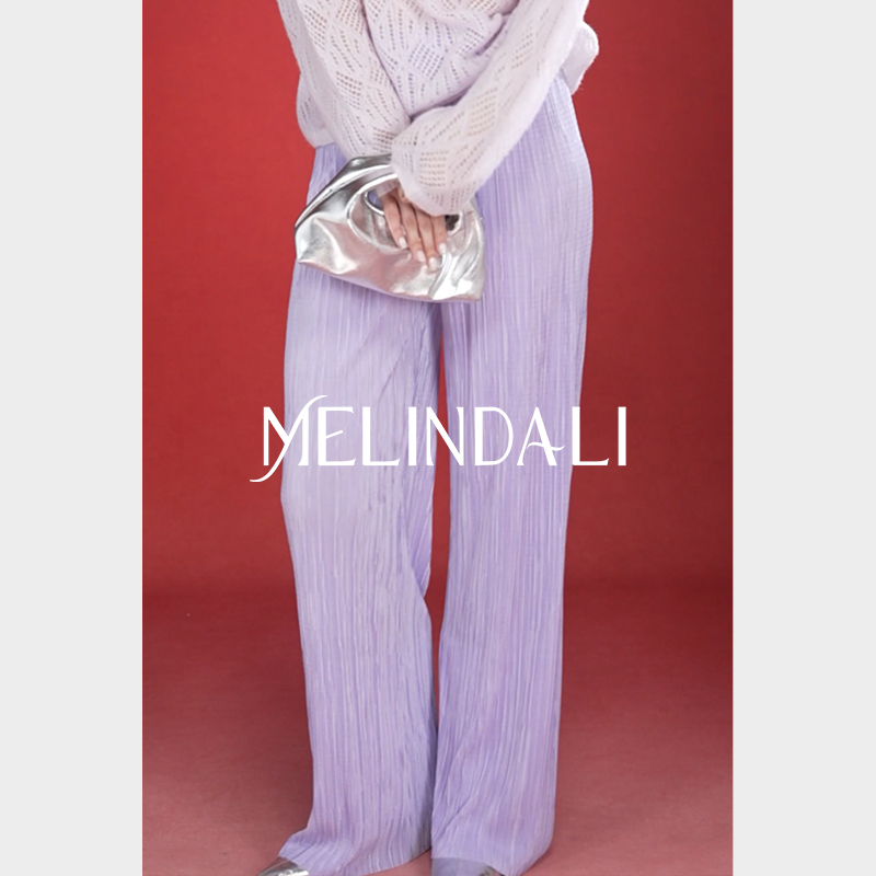 Melinda Li【风琴裤】韩国进口肌理感蕉叶压褶松紧腰空气裤阔腿裤