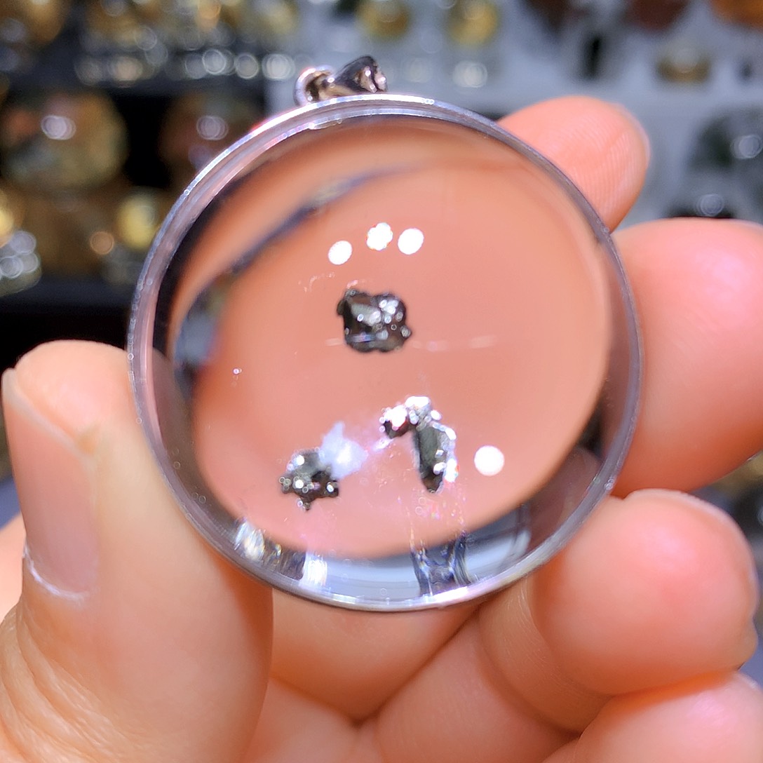 水晶吊坠银S925镶嵌天然水晶