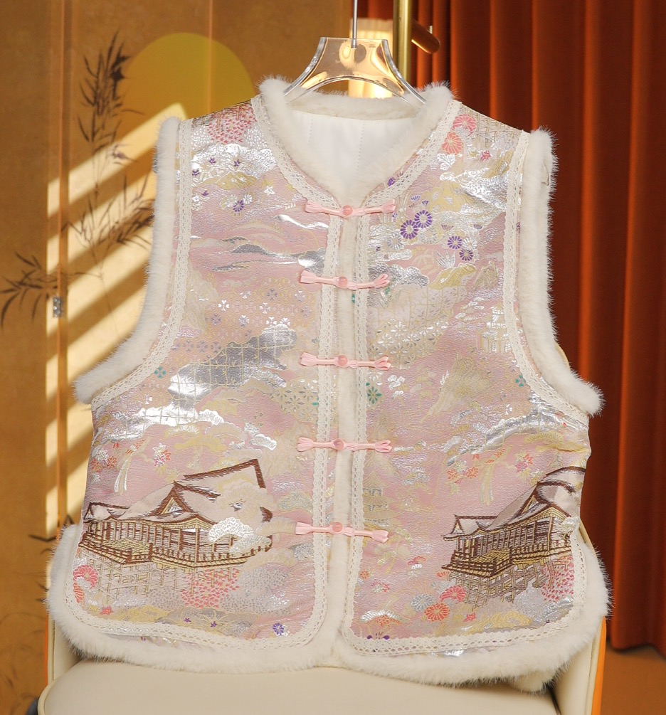 亭台楼阁 新中式国风夹棉马夹背心女装秋冬季加厚保暖气质百搭