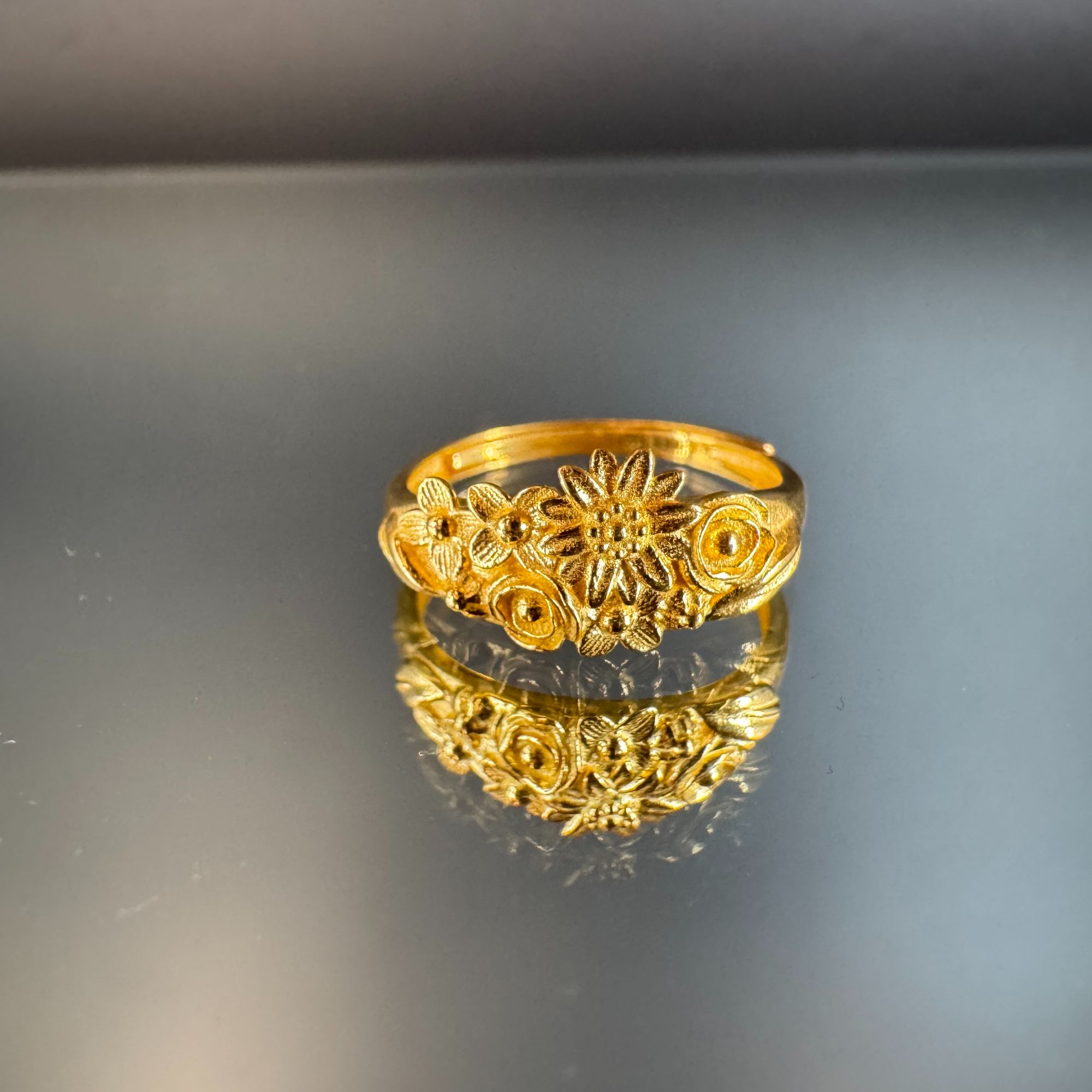 足金999黄金 繁花似锦花朵活口戒指