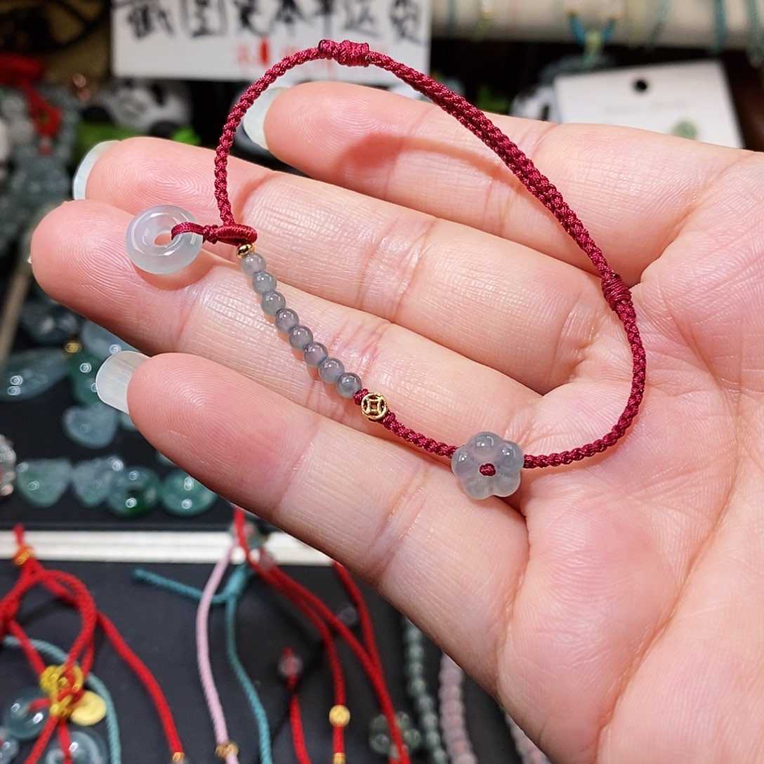 翡翠未镶嵌颈饰平安扣小花手绳15
