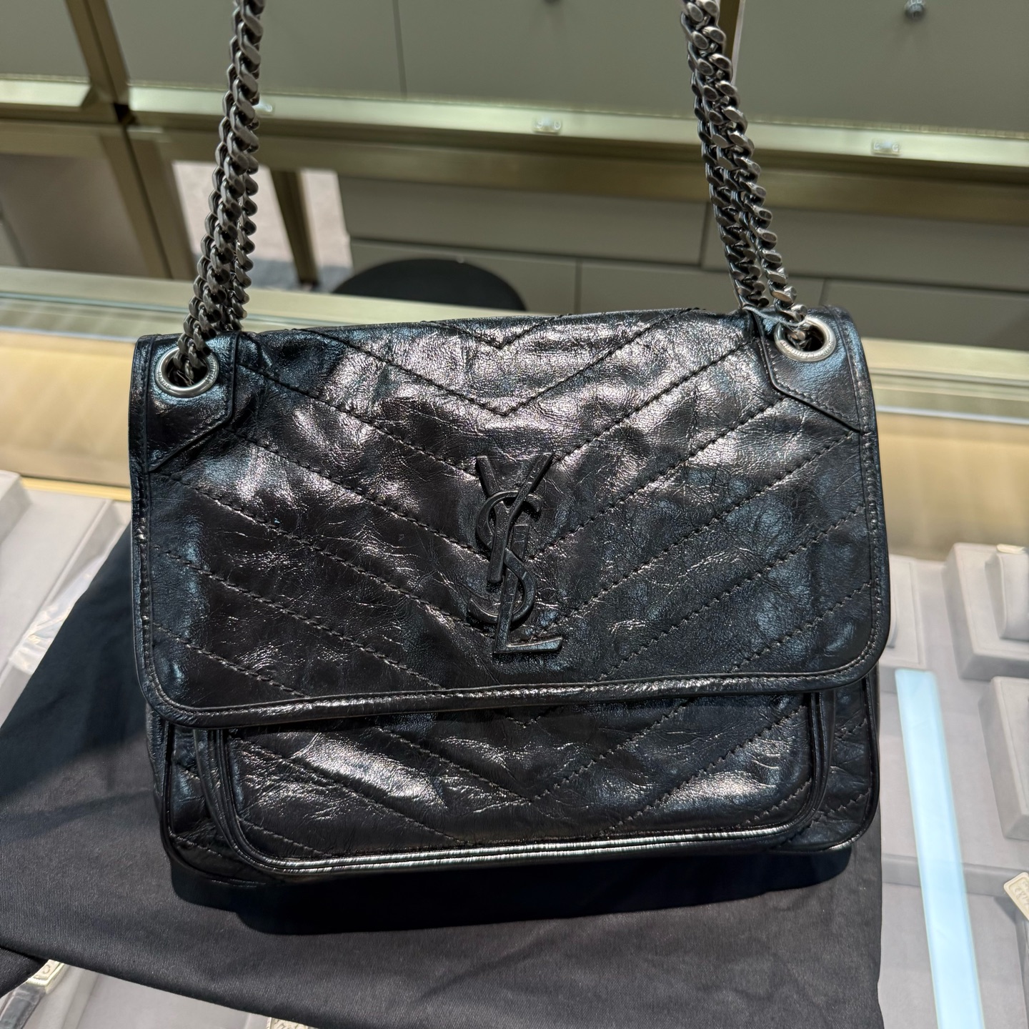 99新 YSL/圣罗兰 黑色Niki单肩包 B9706