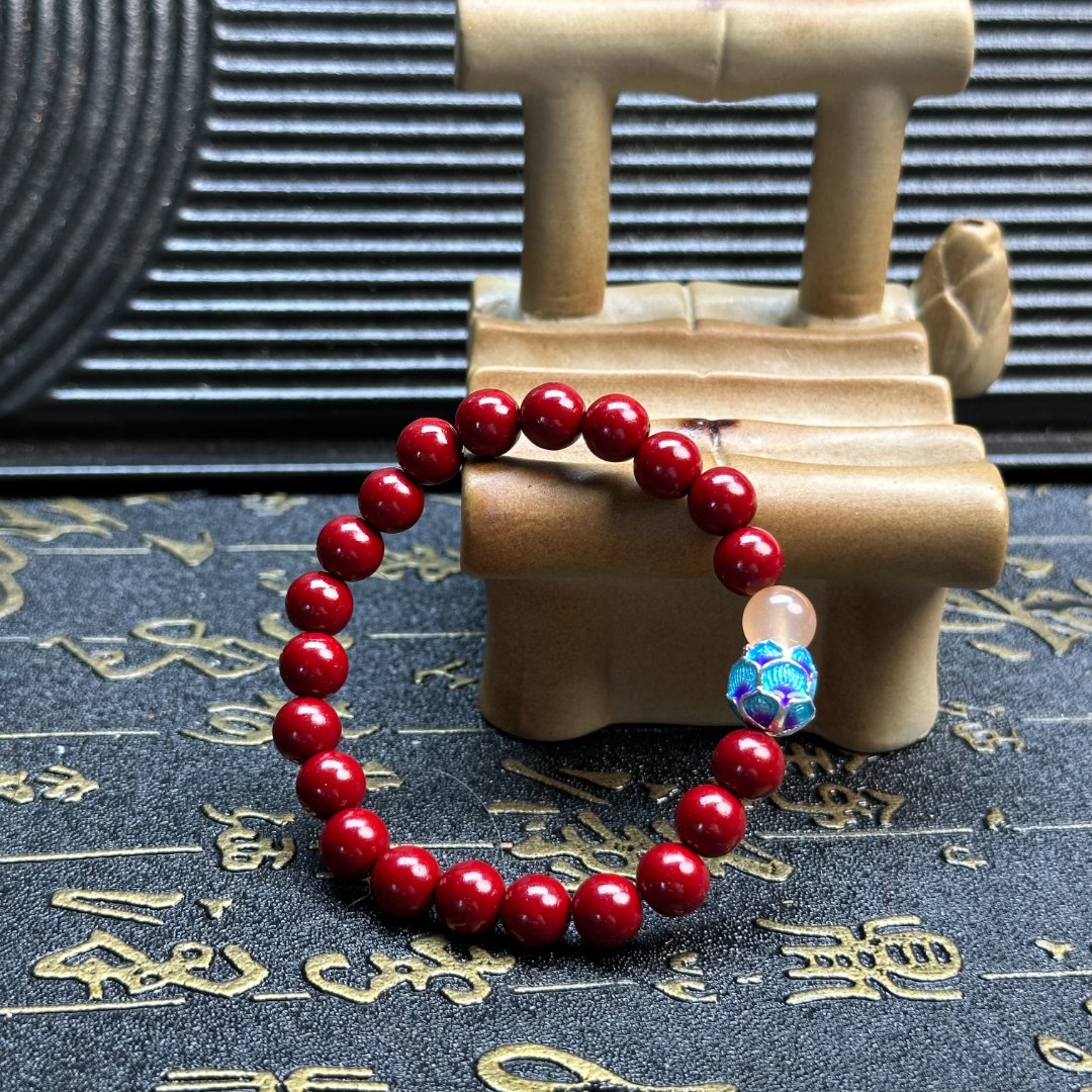 含辰砂工艺品zs玲集甄选圆珠带蓝朱砂手串