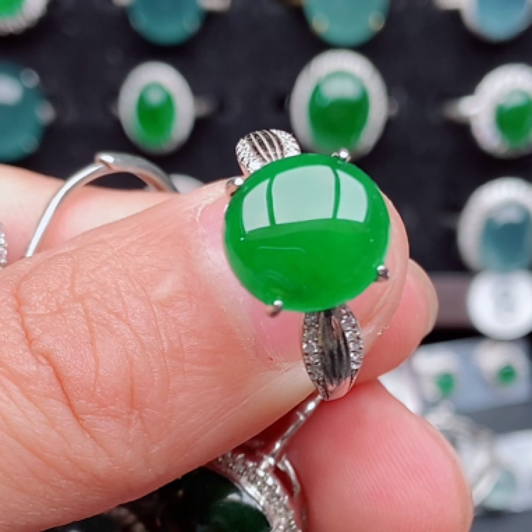 S925银镶嵌纯天然a货翡翠戒指