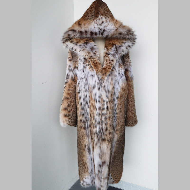 新款进口美国斑点貂连帽大长款大气时髦皮草外套