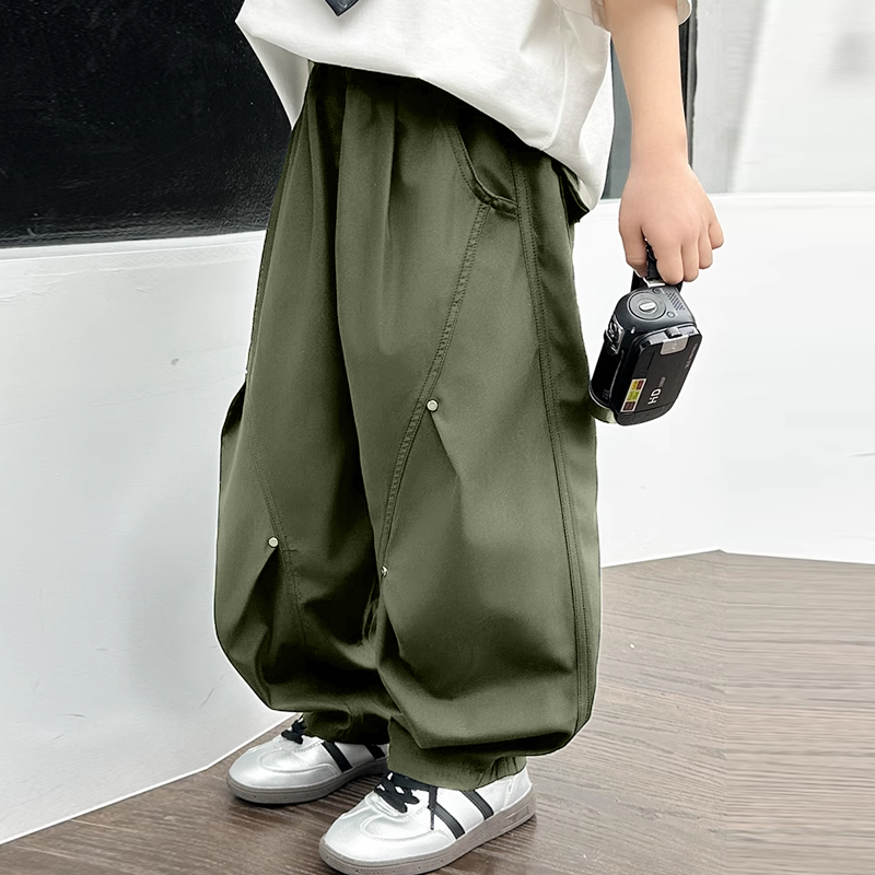 男童休闲风工装裤春秋铆钉休闲裤中大童百搭时尚童装裤子拼接卫裤