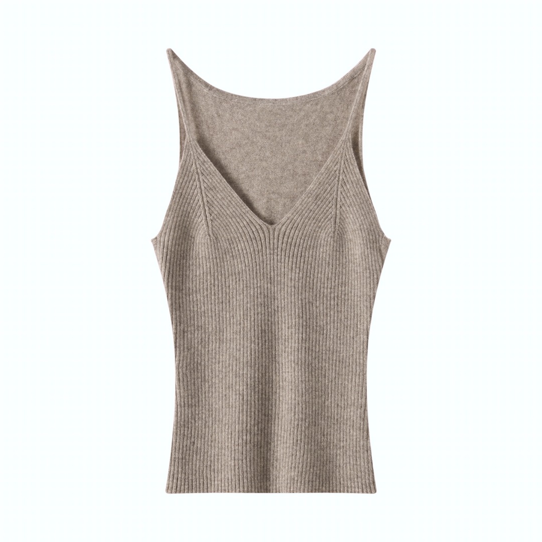 春秋冬山羊绒针织吊带背心女V领修身显瘦无袖打底小内搭简约百搭