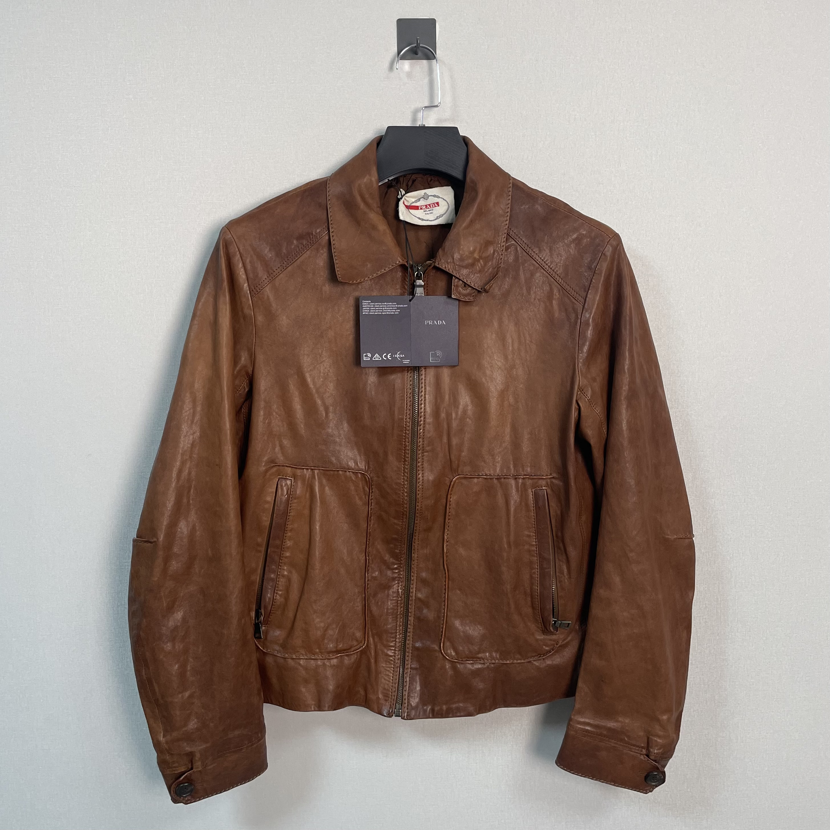 99新 Prada/普拉达 经典机车皮衣/50码/价41500