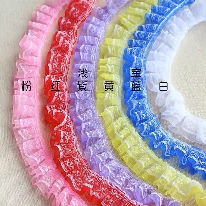 凌先生 2.5cm彩色双层褶皱蕾丝雪纱花边diy手工材料