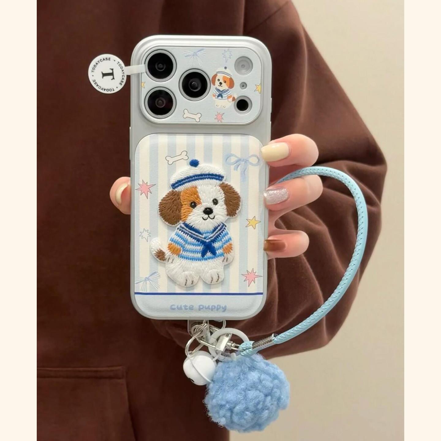 卡通电镀贴皮可爱刺绣狗狗适用苹果17promax手机壳iphone16新款女