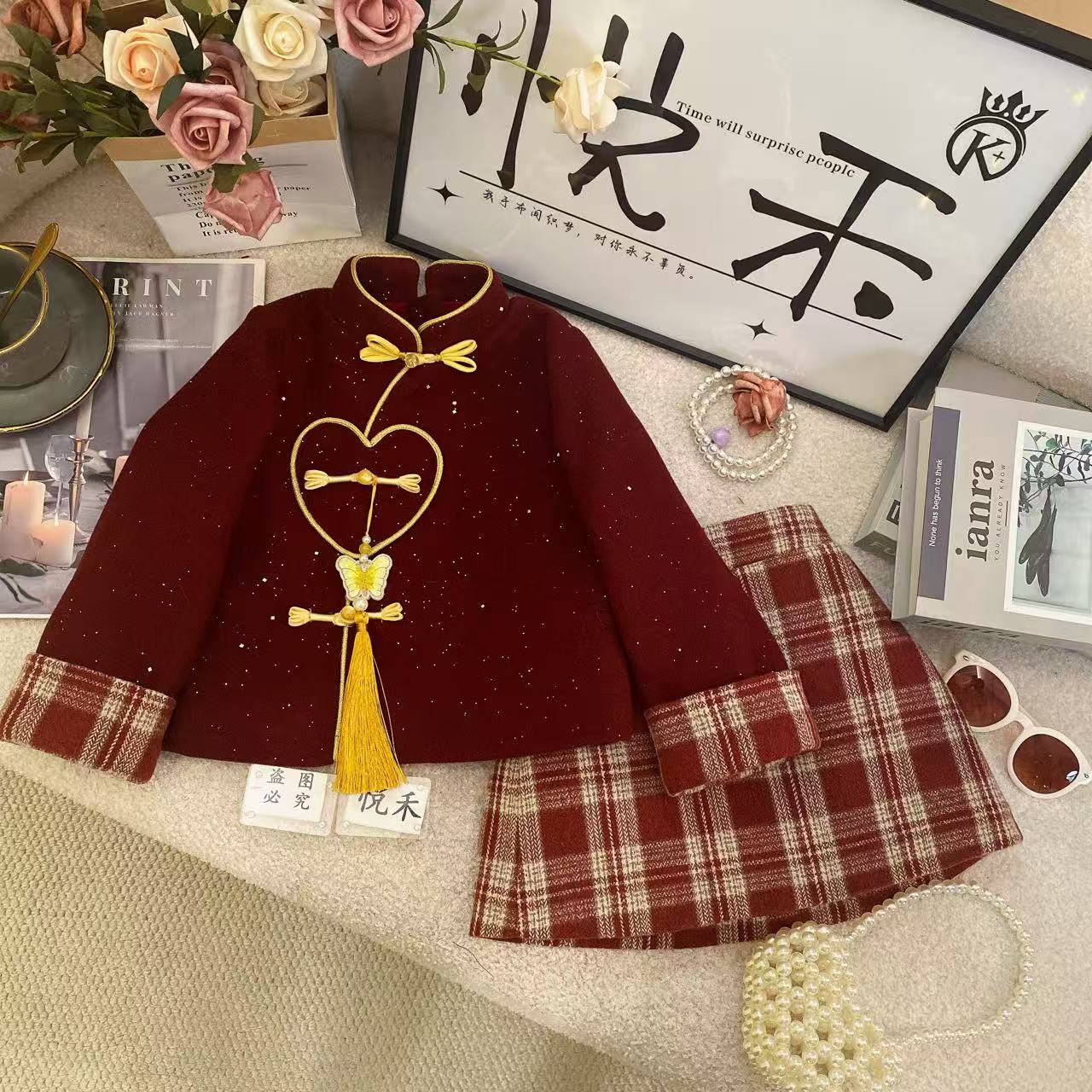 T3【悦禾】女童新款国风秋冬韩版百搭洋气加厚童装衣套装60189