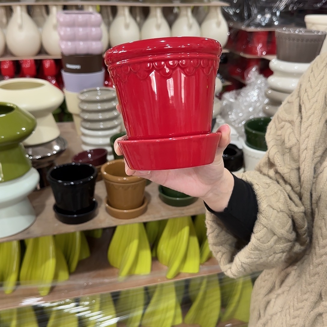 b4红色带托花盆花盆花盆