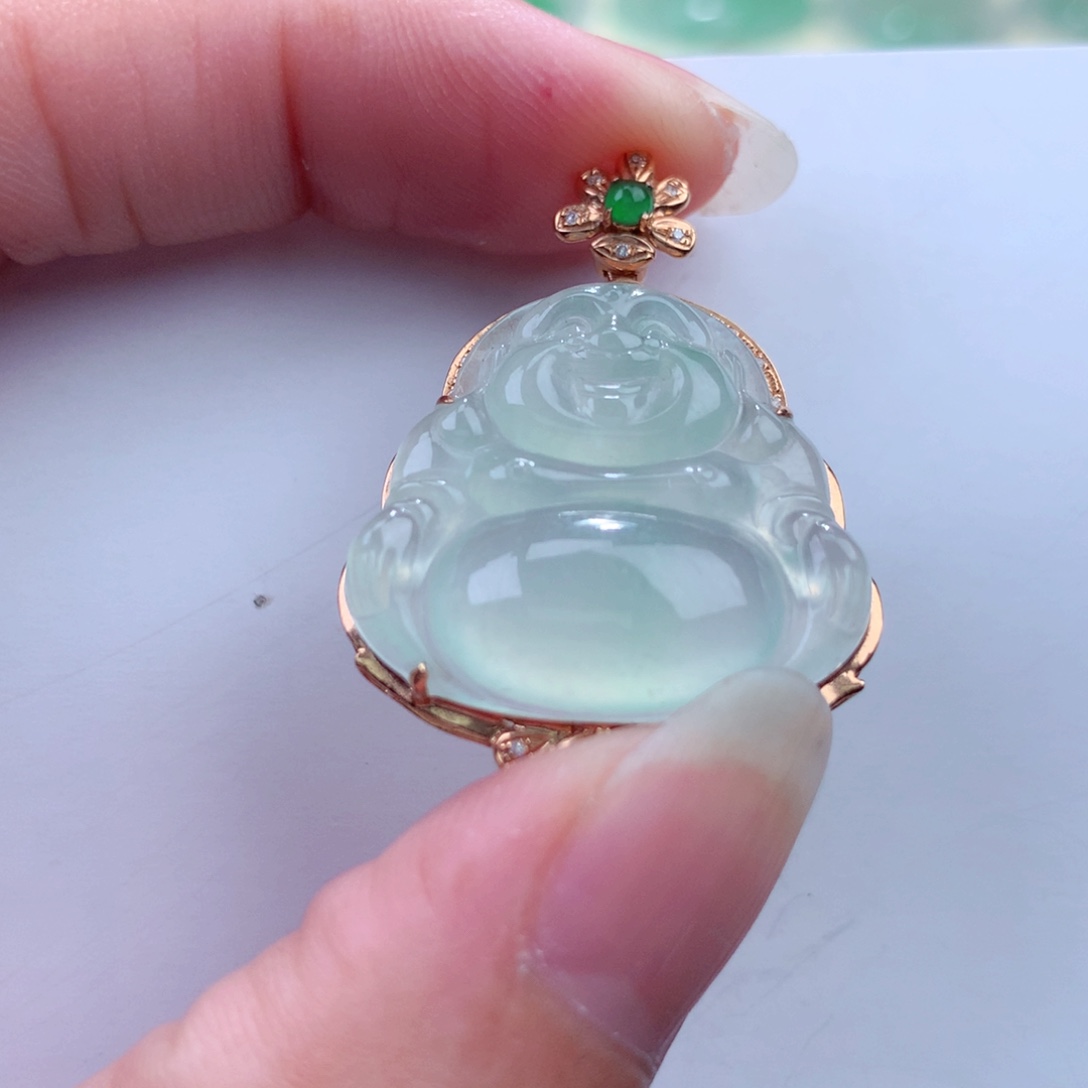 翡翠吊坠(不含链)18K金镶嵌