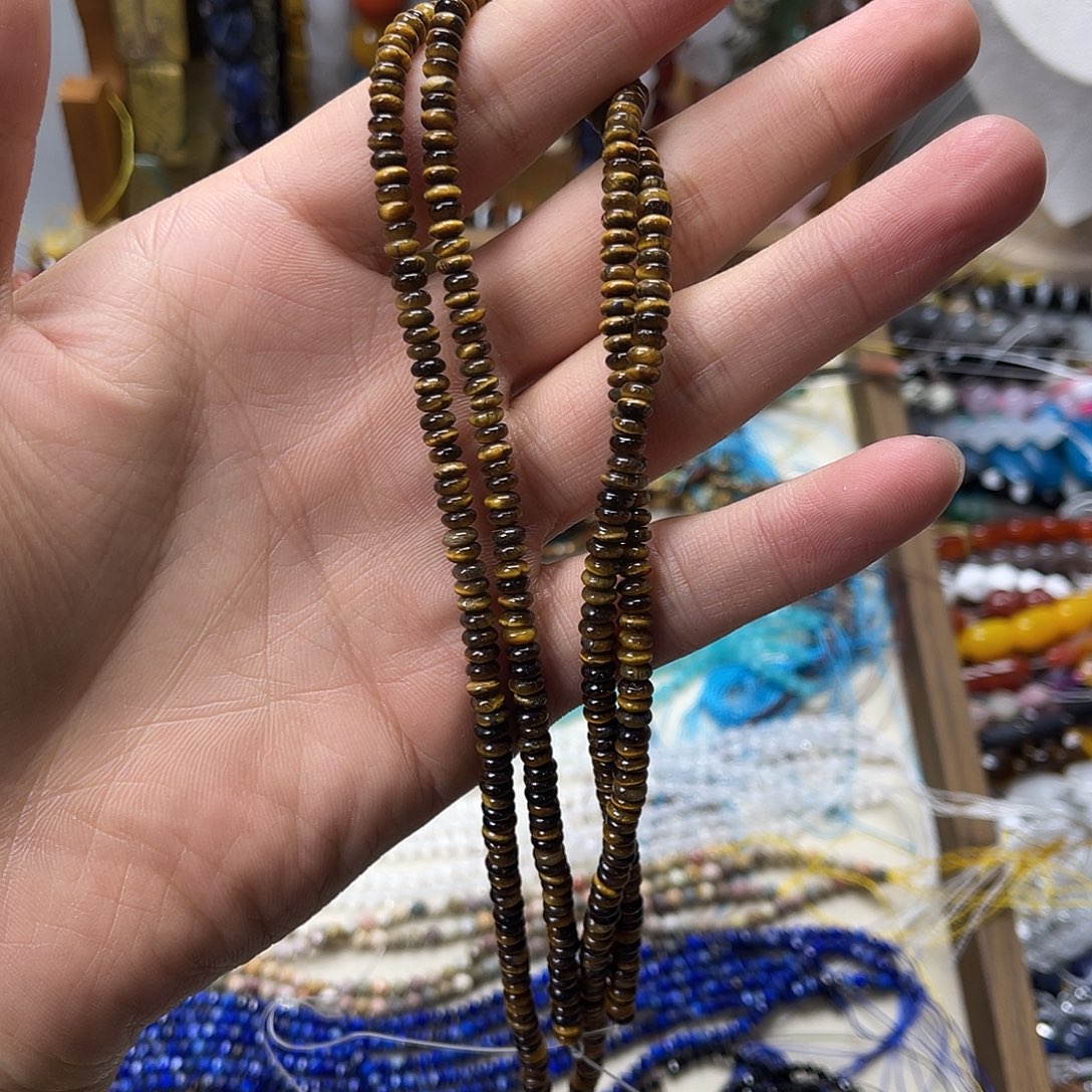 玛瑙/玉髓未镶嵌珠宝半成品卡4黄虎算盘珠一条