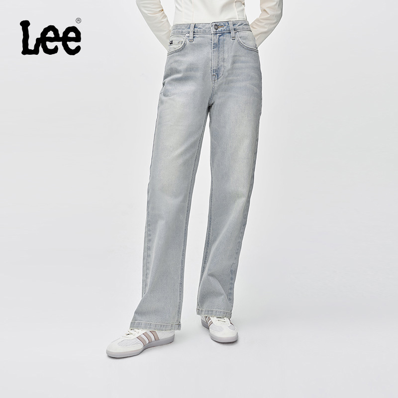 【张凌赫代言】Lee25早秋429标准中腰直脚五袋款浅蓝女牛仔裤