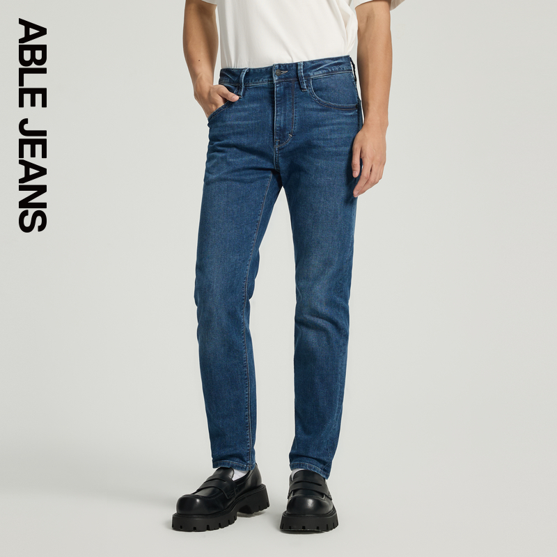ABLE JEANS【修身裤】直筒蓝色弹力水洗百搭牛仔裤男款爆款2025新款