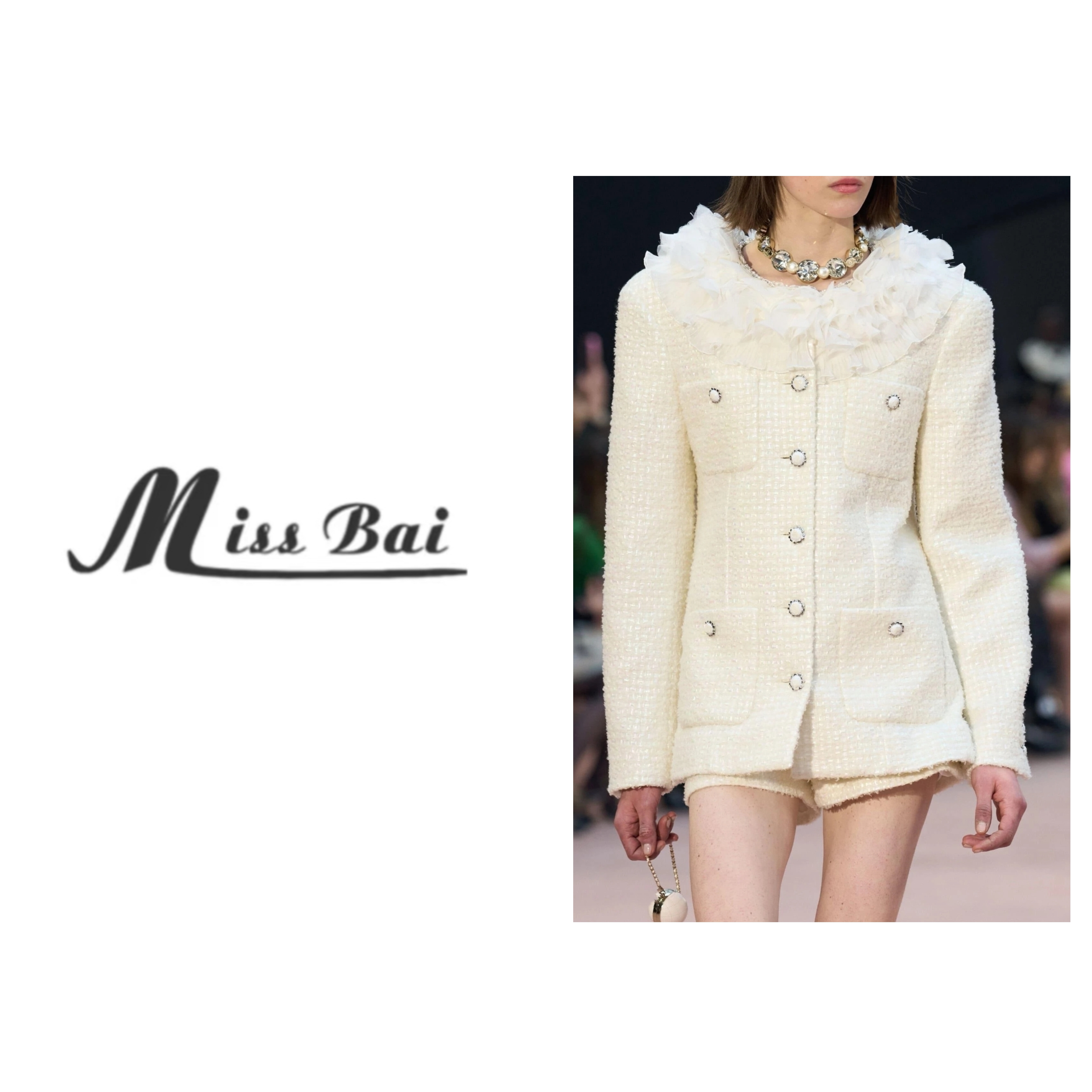 白姐推荐】【白富美】25新款白色花朵领宫廷风四口袋外套520