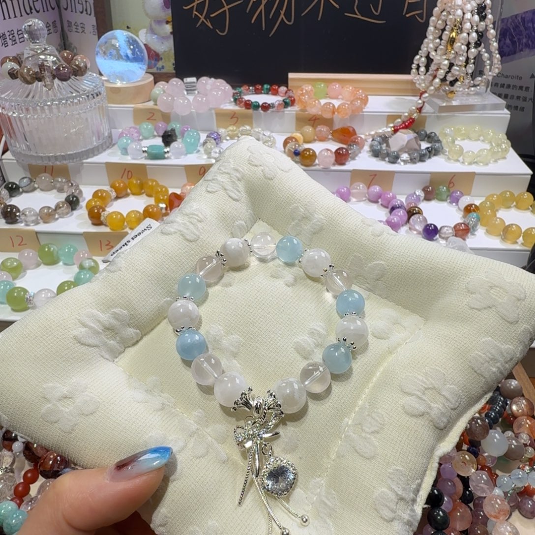 水晶未镶嵌手链海蓝宝➕雪花幽灵➕粉水晶设计款