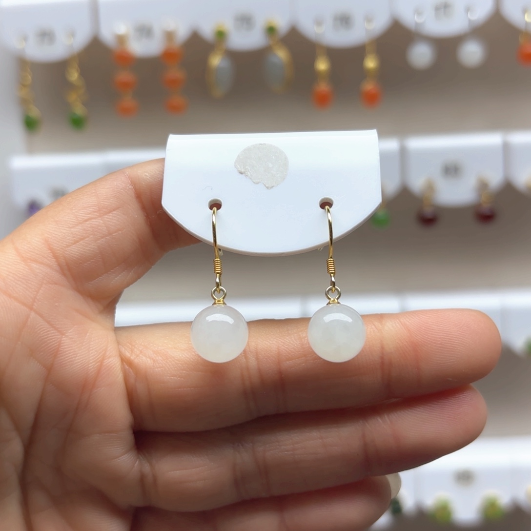 和田玉耳饰银S925镶嵌