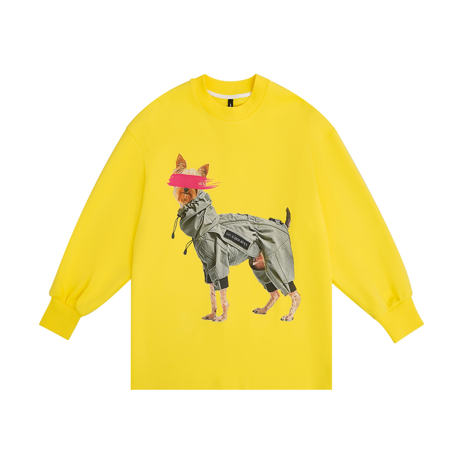 GGAHOLIDAY秋冬时尚休闲百搭宽松潮流长袖印花圆领黄色卫衣161061