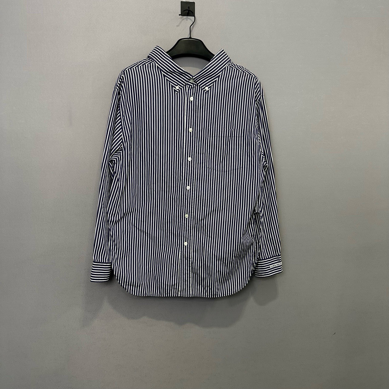 99新 Balenciaga/巴黎世家 蓝白条纹袖口刺绣字母衬衫36码