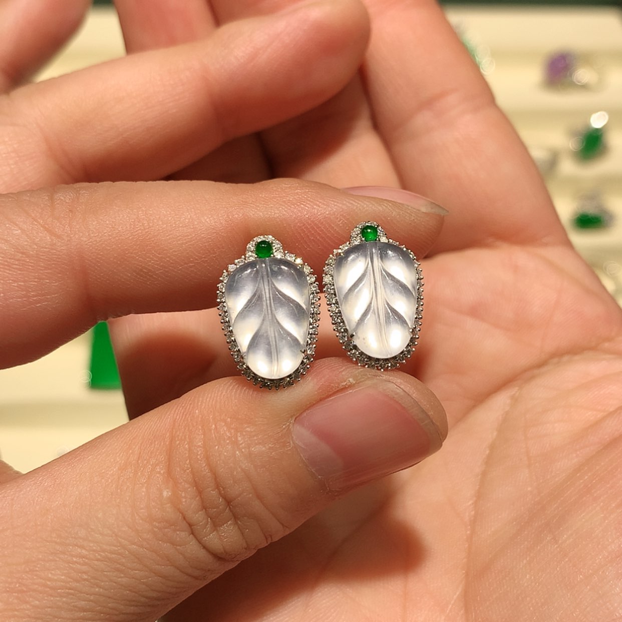 【闪购商品】翡翠耳饰18K金镶嵌缅甸A货