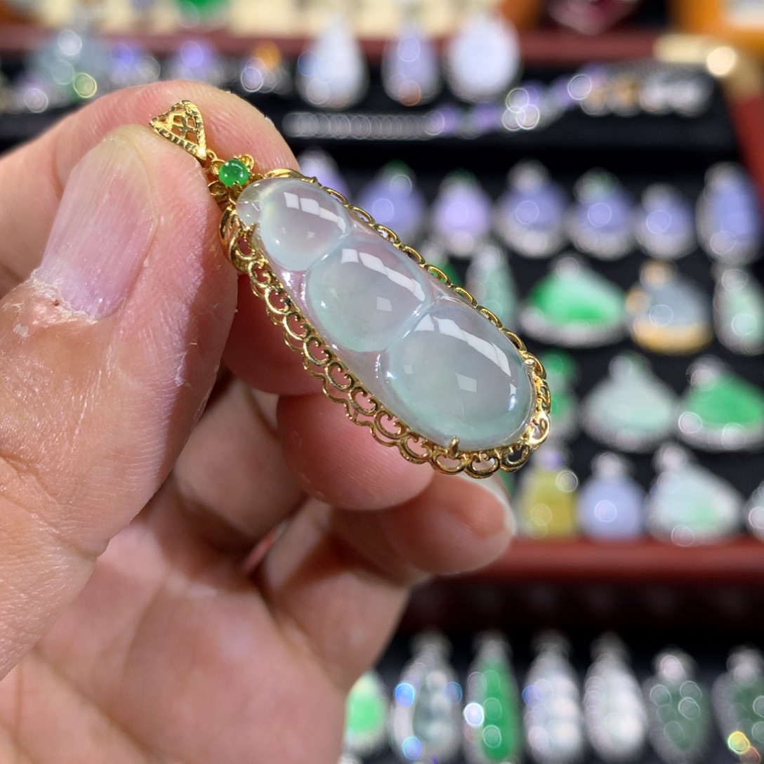 翡翠18K金镶嵌吊坠(不含链)