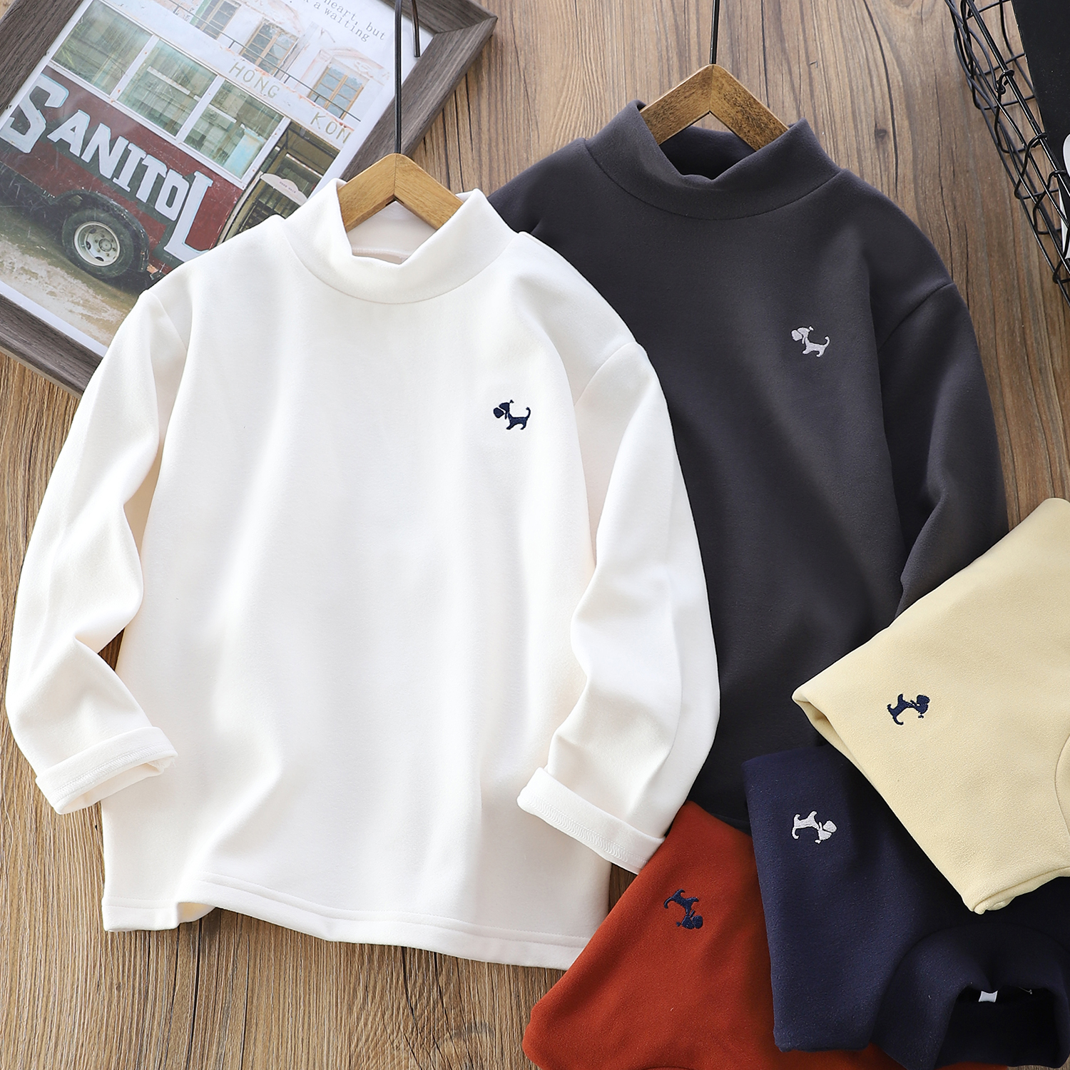 儿童半高领磨毛打底衫2025新男童秋冬长袖卫衣中大童保暖上衣5506