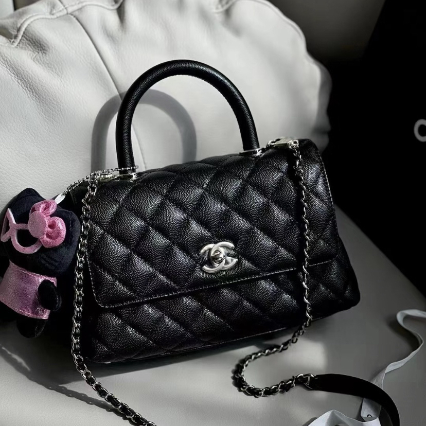 95新 Chanel/香奈儿 Chanel黑银荔枝纹小号handle 25090023-02