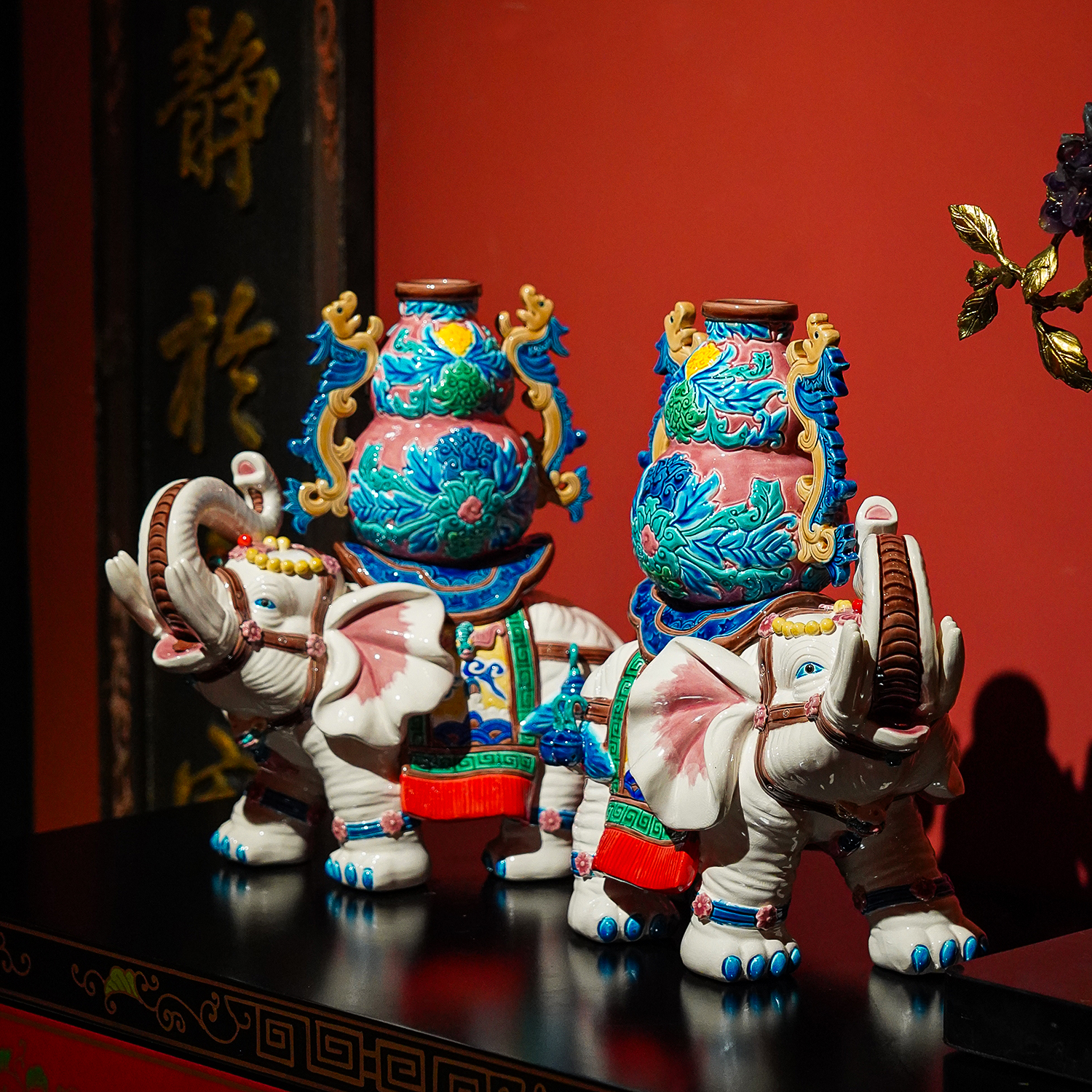 【本尼家】非遗手工彩釉交趾陶家居桌面装饰玄关摆件-大号太平有象 