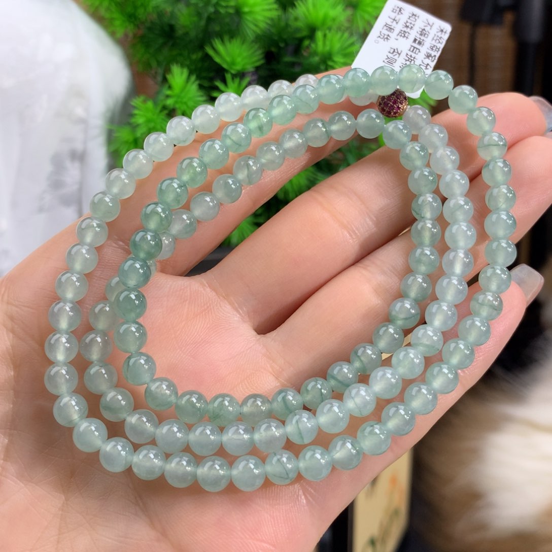 翡翠手链未镶嵌冰种晴底飘花项链卡5.6m m