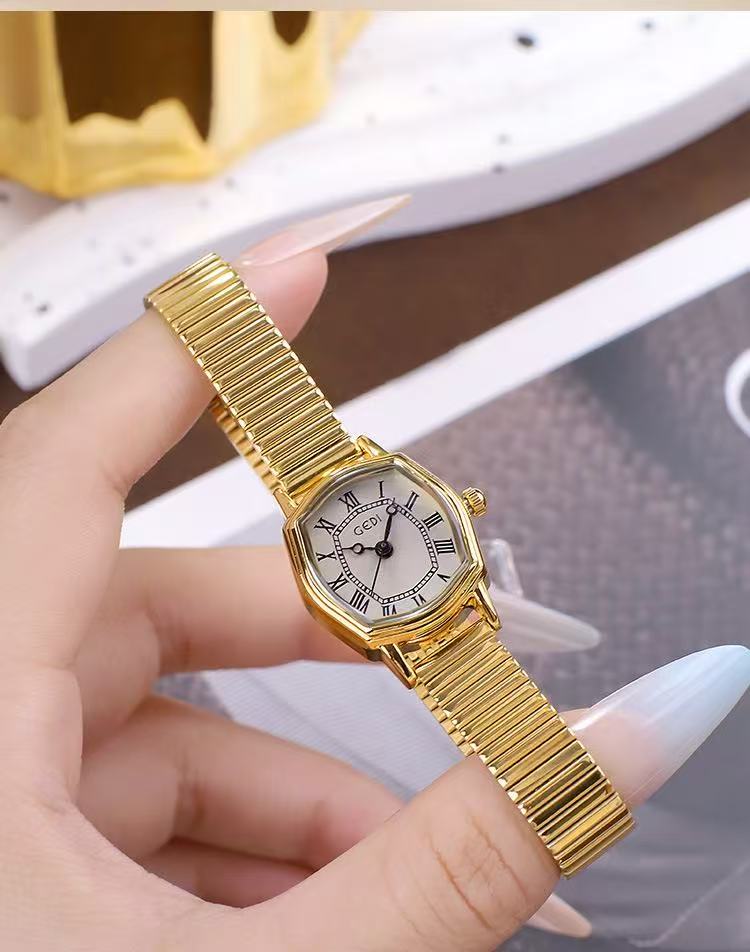 【TANG】女士罗马复古小金表气质酒桶防水石英表