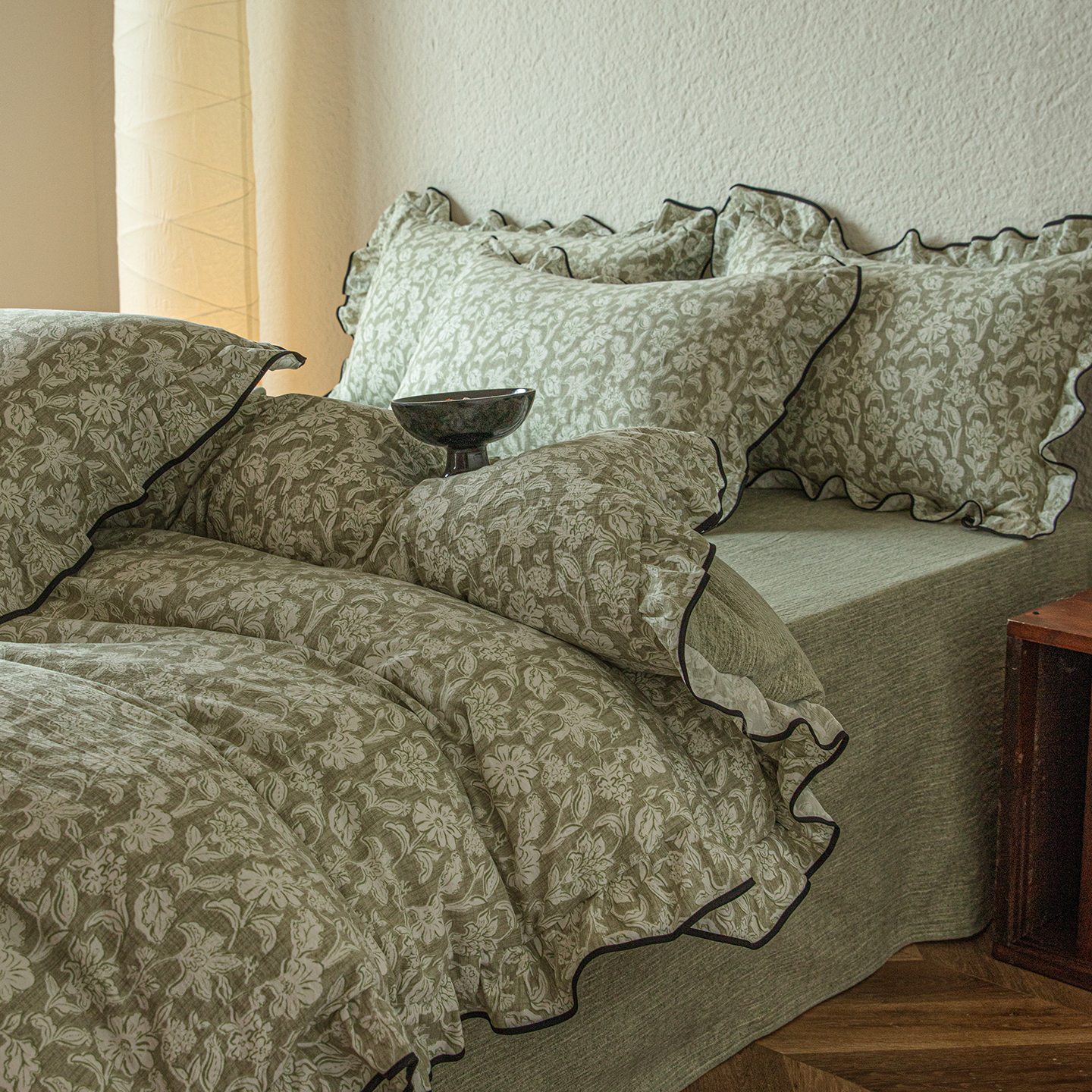 复古公主风韩式加厚被套床上用品2025新款A类水洗亚麻花边四件套