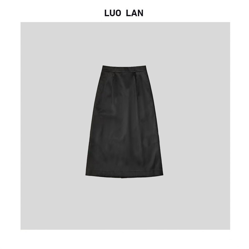 【雅雅】小众高级女装简约气质缎面后开叉直筒半裙 YLM0013