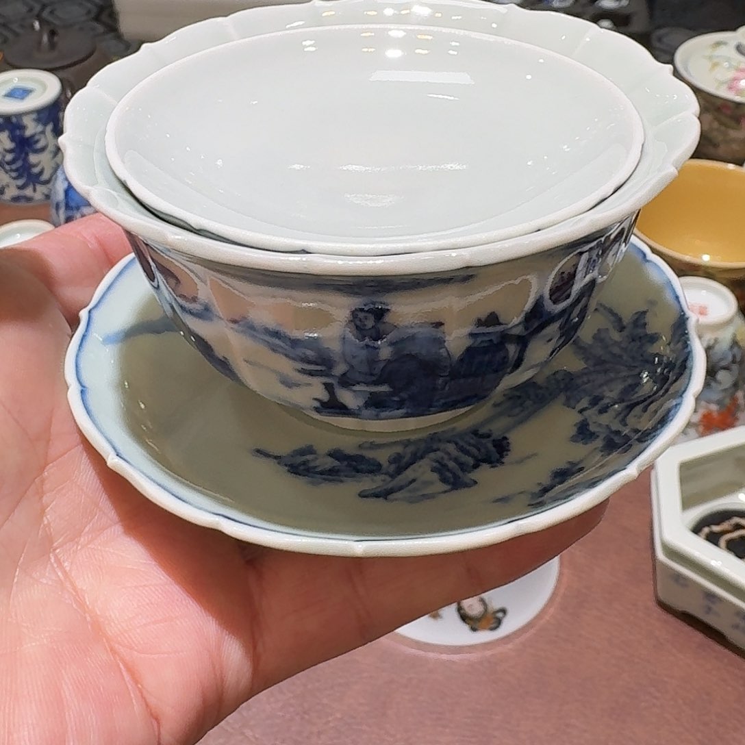 陈**气全手工青花柴窑盖碗