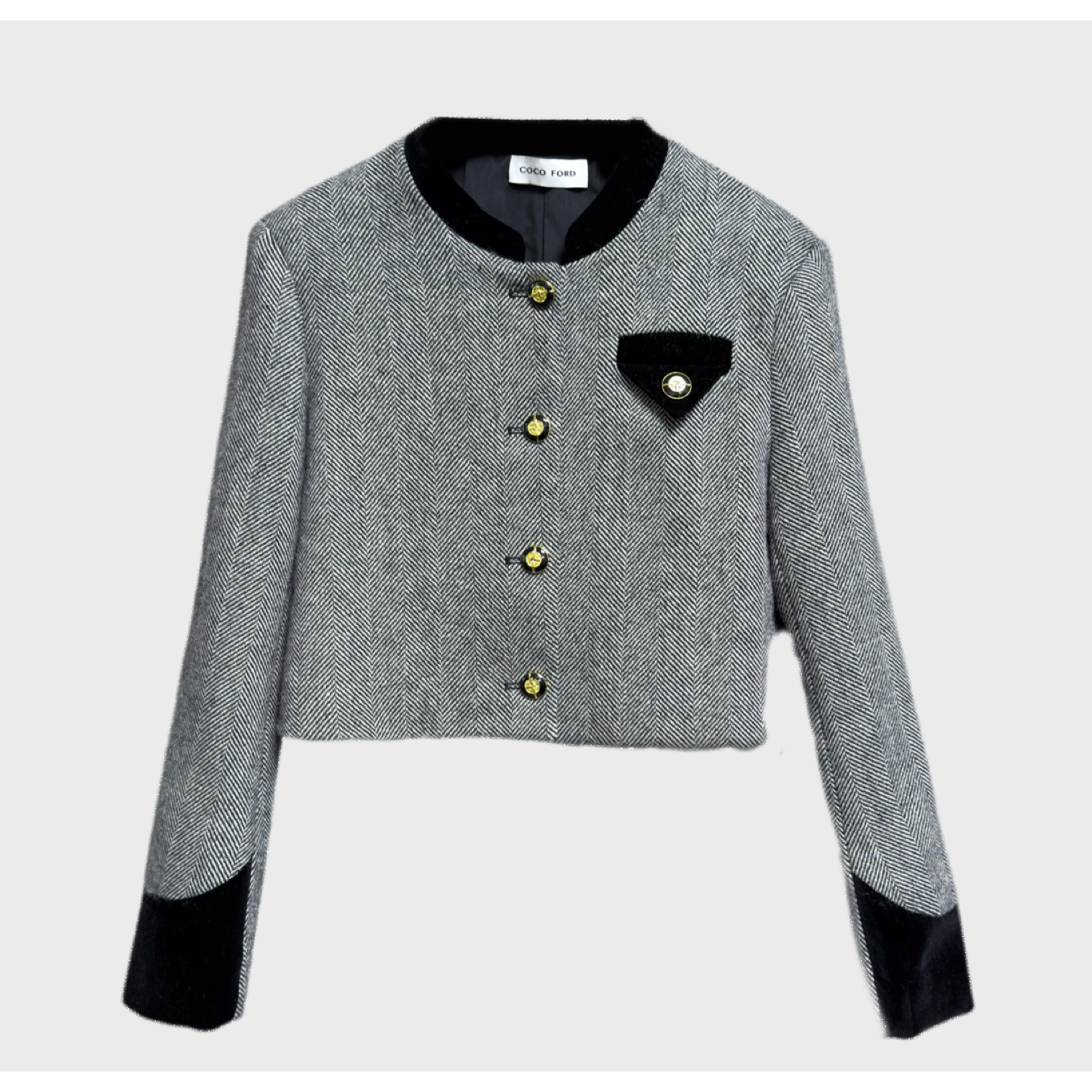 【COCO FORD】秋冬拼接长袖小香风羊毛气质款外套G5004