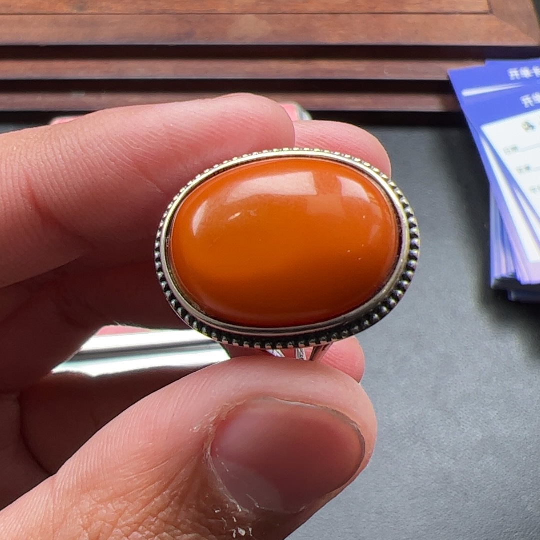 琥珀戒指银S925镶嵌11111