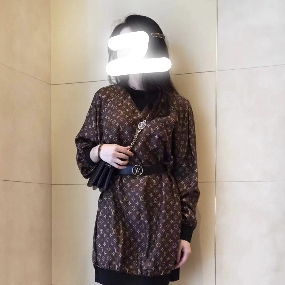 未使用 LouisVuitton/路易威登 002789 老花圆领长袖连衣裙 M码 