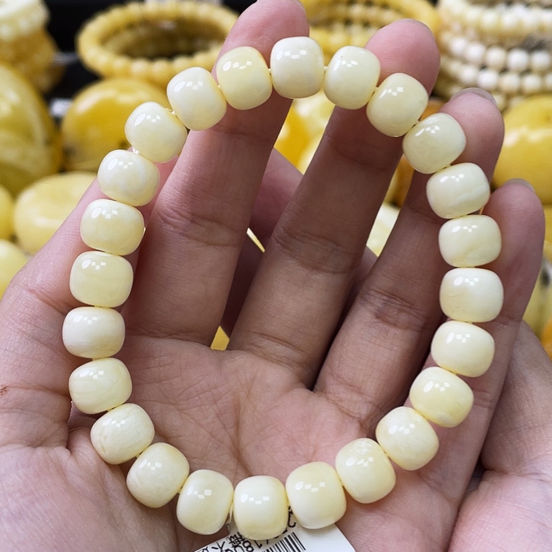 琥珀未镶嵌珠宝奇石9mm白蜡微瑕手串